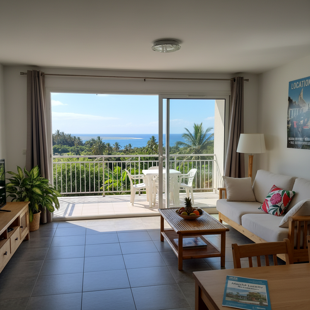 Appartement lumineux à louer avec vue tropicale, représentant le marché locatif réunionnais